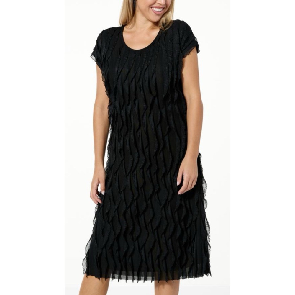 Anthony Original‎ HSN Black Flutter Sleeve Midi Stretch Dress Sz XL NWT